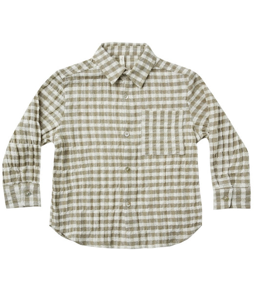 Collared Long Sleeve Shirt Olive Gingham
