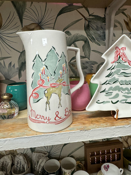 Stoneware Tree Shaped Plate w/ Christmas Tree, Multi Color