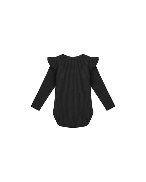 Shoulder Ruffle Bodysuit || Black