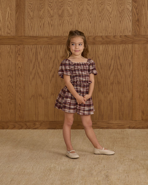 Tiered Mini Skirt || Burgundy Plaid