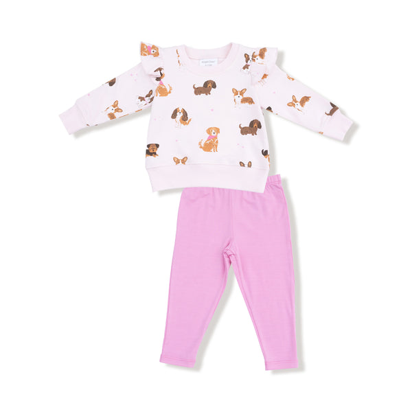 Best Friend Dogs - Pink  Ruffle Sweatshirt + Legging Set