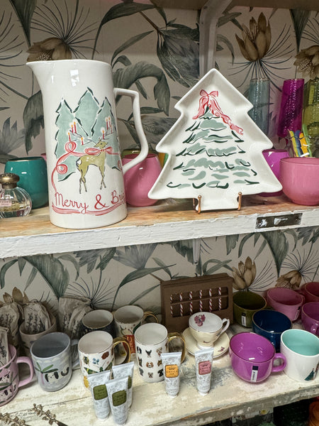 Stoneware Tree Shaped Plate w/ Christmas Tree, Multi Color