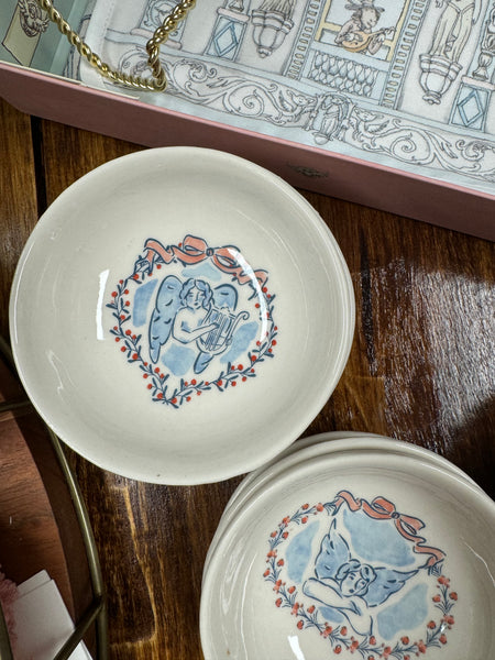 Stoneware Dish w/ Cherub, White, 4 Styles