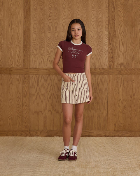 Teen Denver Mini Skirt | Burgundy Pinstripe