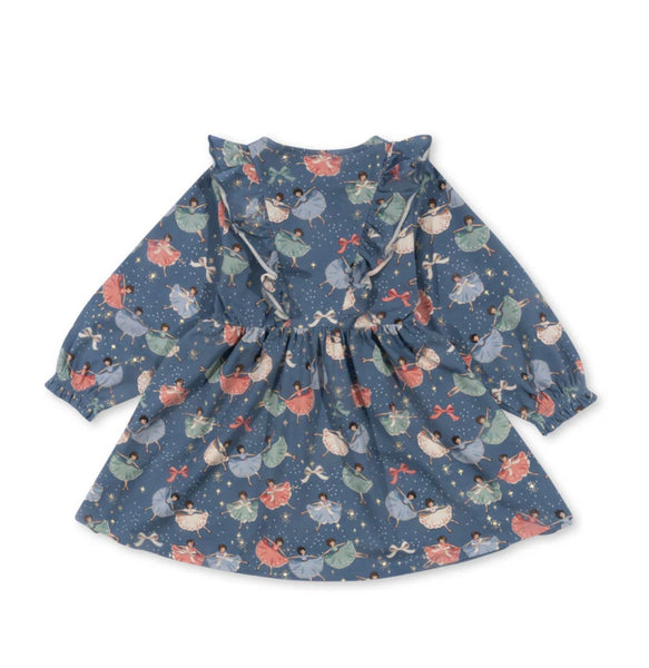 PRE-ORDER: basic frill dress gots - blue snow bow ballerina