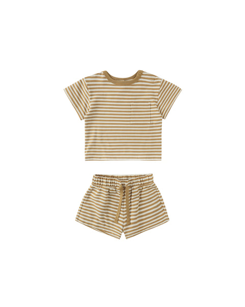 Boxy Pocket Tee + Short Set || Honey Stripe