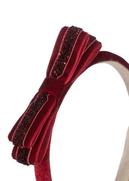 velvet bow hairbrace - red