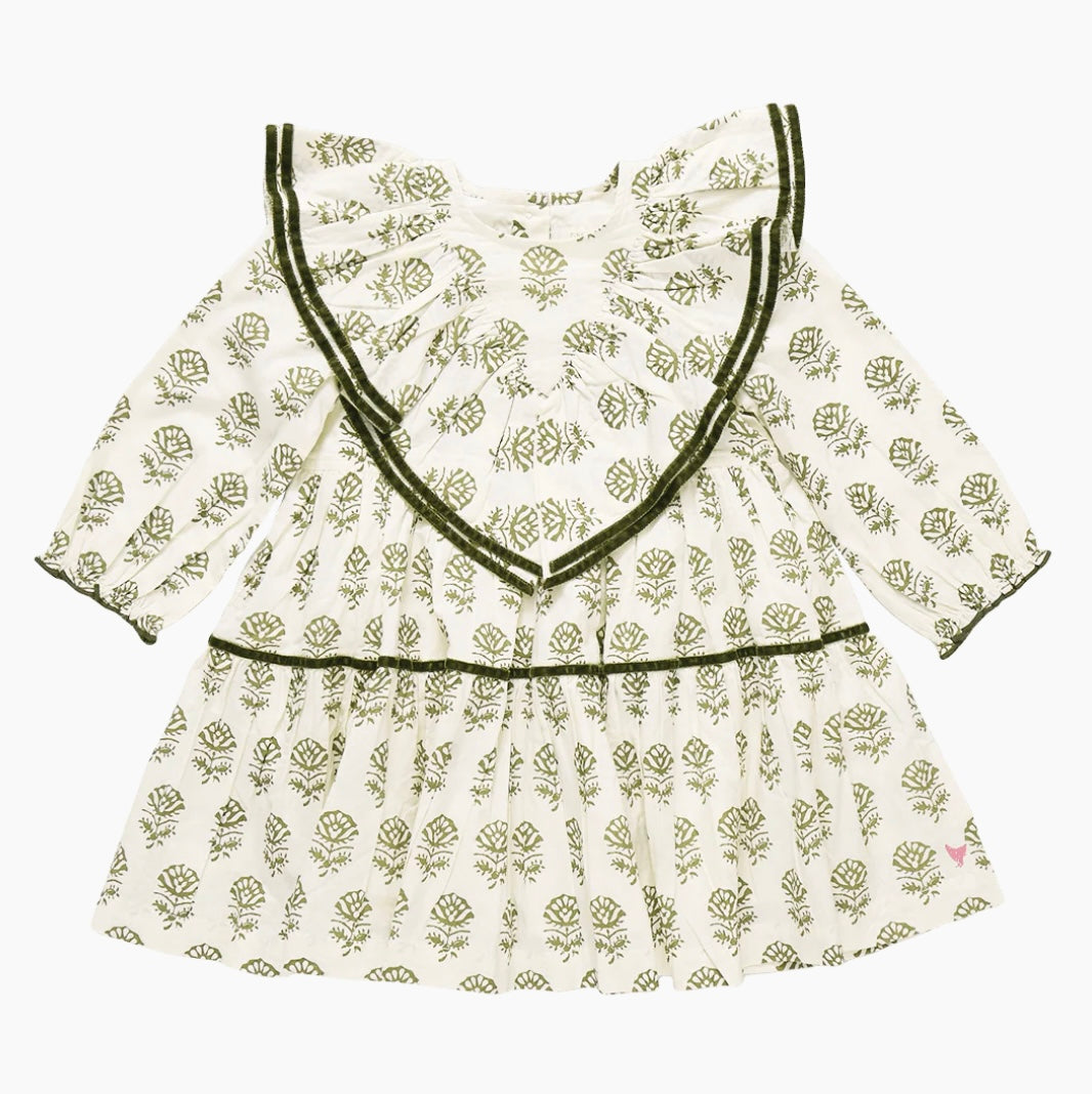 Girls Raphaela Dress Olive Rose Floral