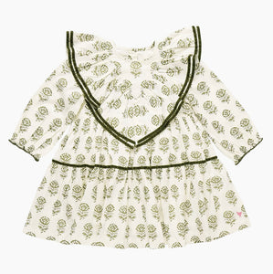 Girls Raphaela Dress Olive Rose Floral