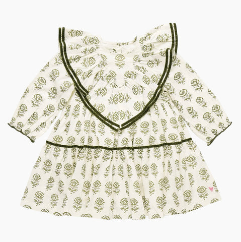Girls Raphaela Dress Olive Rose Floral
