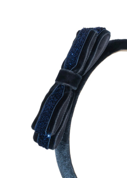 velvet bow hairbrace - navy
