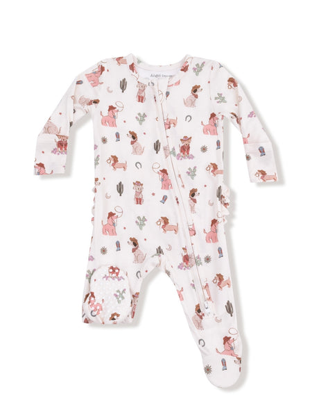 Cowgirl Dogs - 2 Way Zipper Ruffle Back Footie