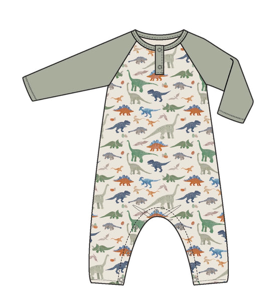 Washy Dinos - L/s Raglan Henley Romper
