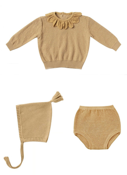 Honey Petal Knit Sweater and Bloomer/ Bonnet Set