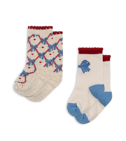 2 pack jaquard bow socks - bow mix