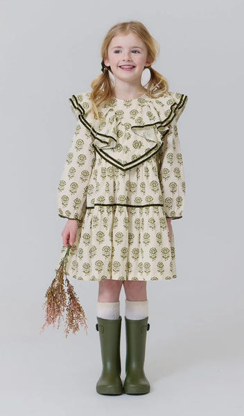 Girls Raphaela Dress Olive Rose Floral