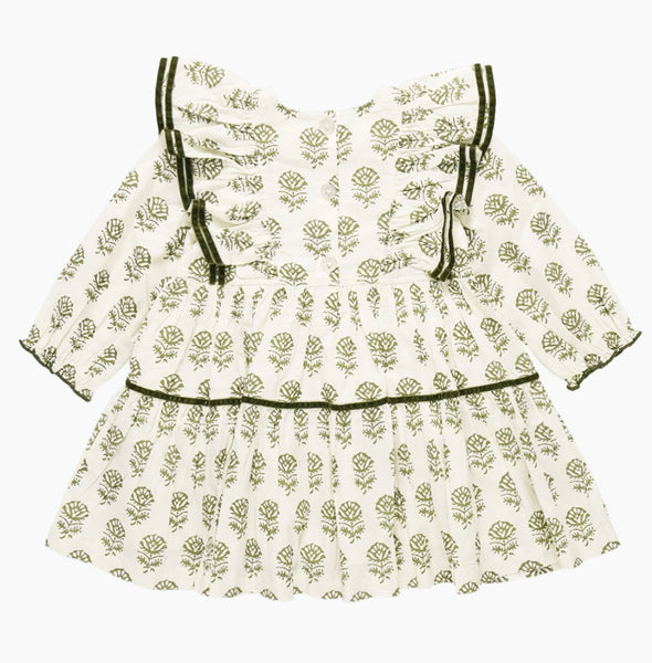 Girls Raphaela Dress Olive Rose Floral