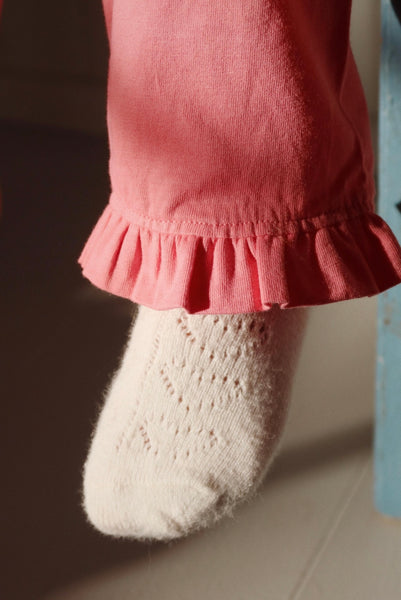Wool Pointelle Lace Socks Beige