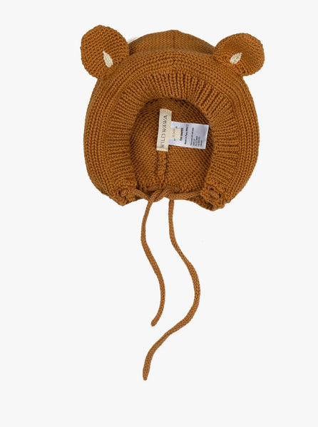 Knitted Bear Bonnet - Caramel