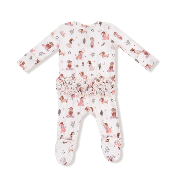 Cowgirl Dogs - 2 Way Zipper Ruffle Back Footie