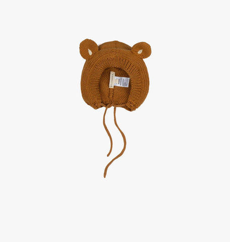 Knitted Bear Bonnet - Caramel