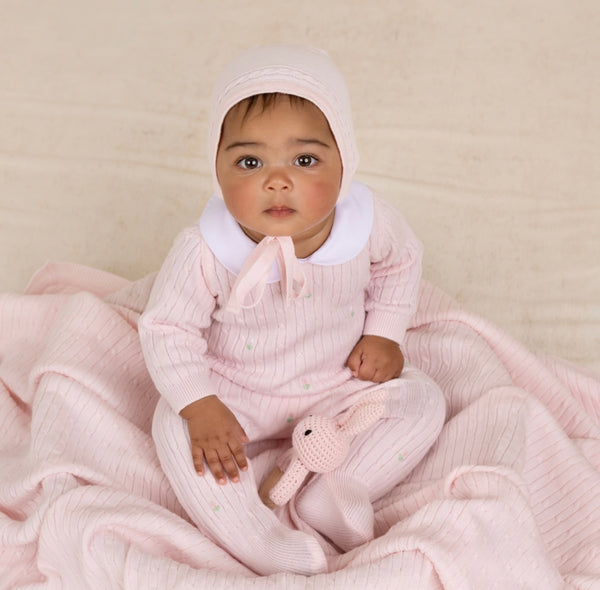 Girls Peter Pan Cable Knit Romper & Bonnet