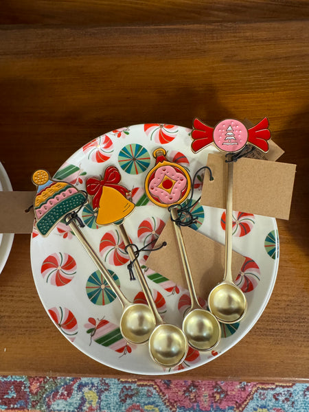 5"L Zinc Alloy Spoon w/ Enameled Holiday Icon Handle, Multi Color, 4 Styles