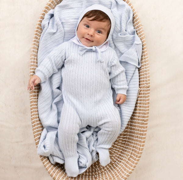 Boys Peter Pan Cable Knit Romper and Bonnet