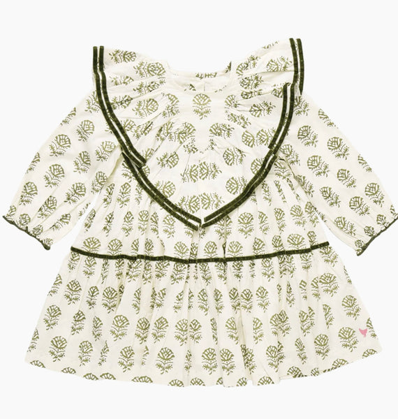 Girls Raphaela Dress Olive Rose Floral
