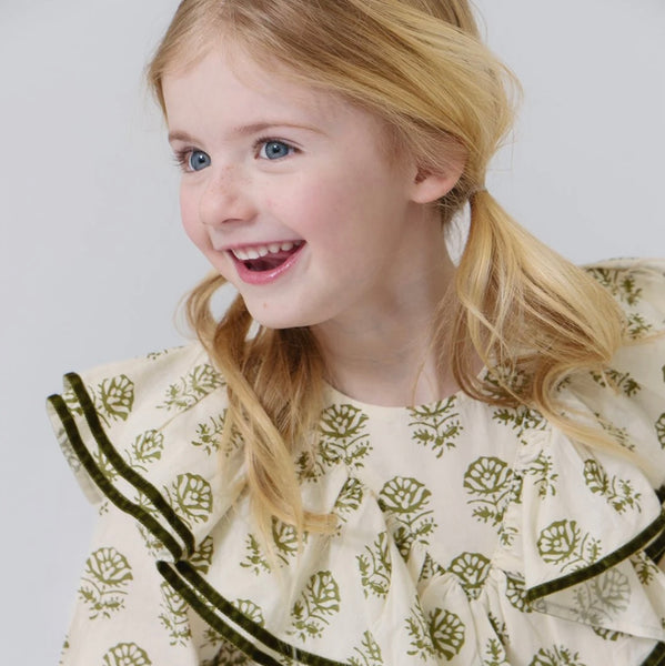 Girls Raphaela Dress Olive Rose Floral