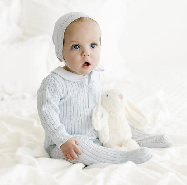 Boys Peter Pan Cable Knit Romper and Bonnet