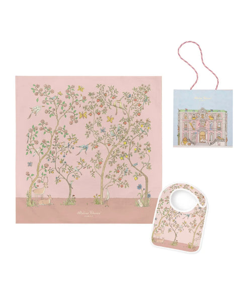 Carré & Satin – In Bloom Pink Swaddle & Bib with Gift Box Set