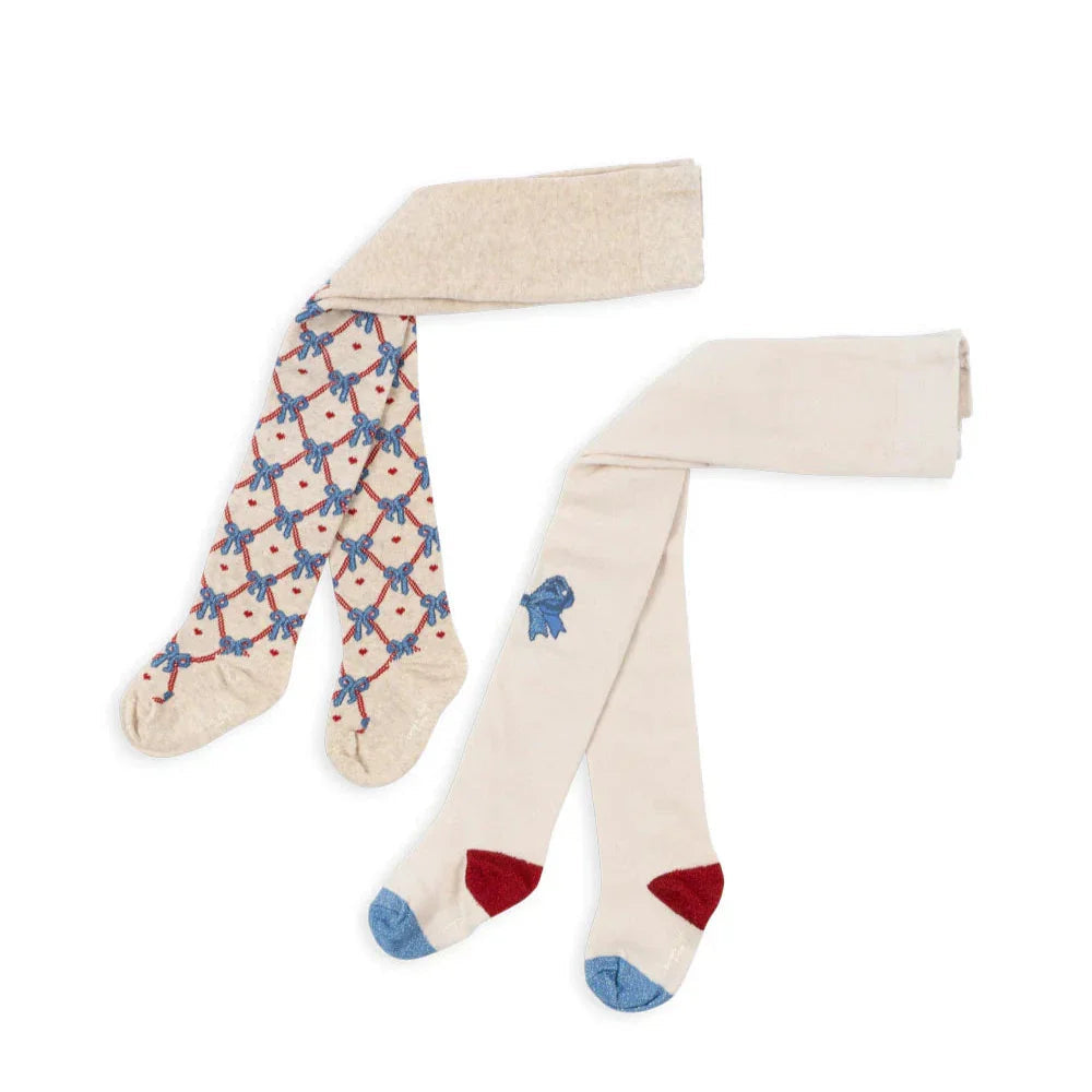 2 PACK BOW JAQUARD TIGHTS - BOW MIX