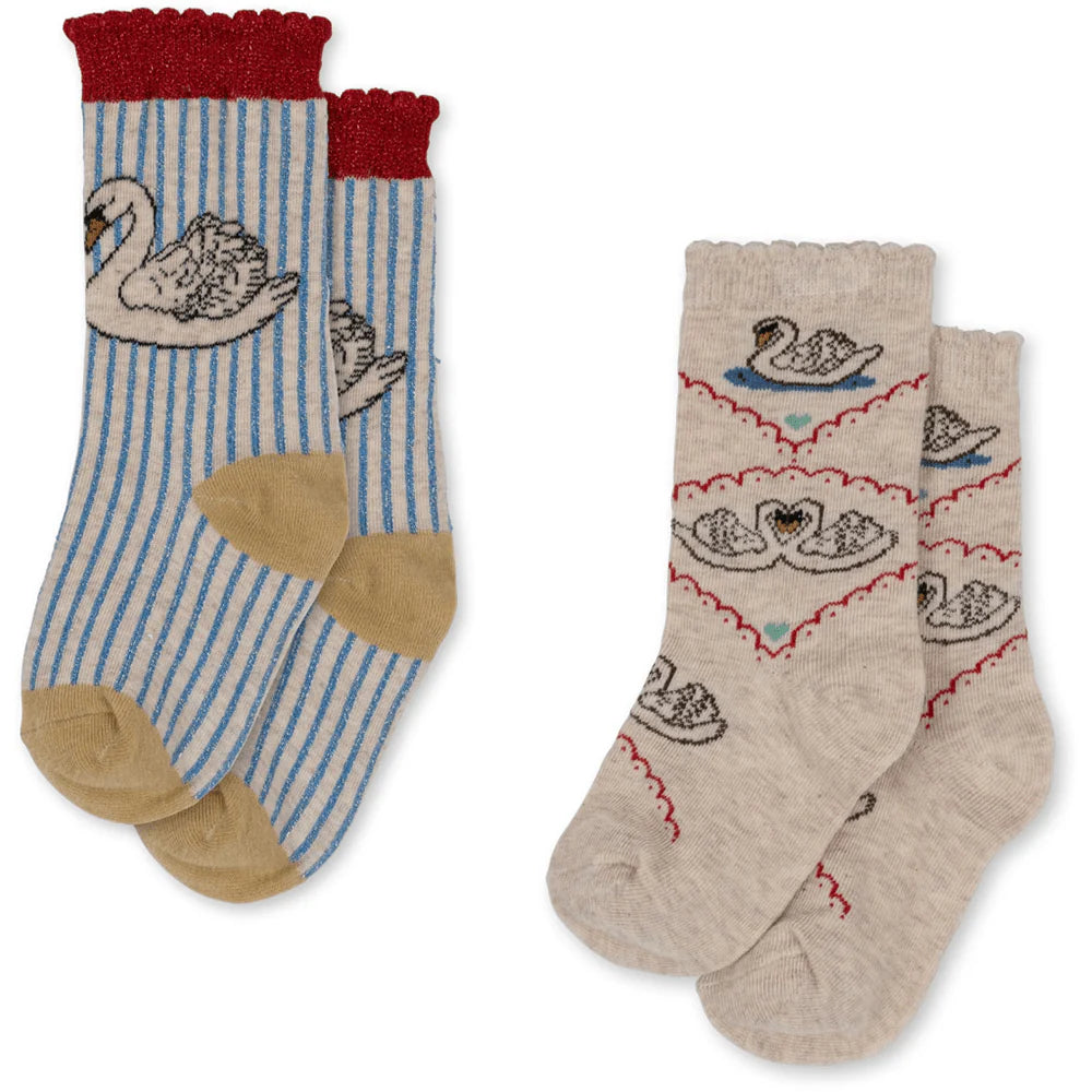 2 Pack Jaquard Swan Socks