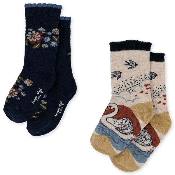2 Pack Floral Swan Socks