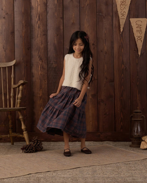 Tiered Midi Skirt Midnight Plaid