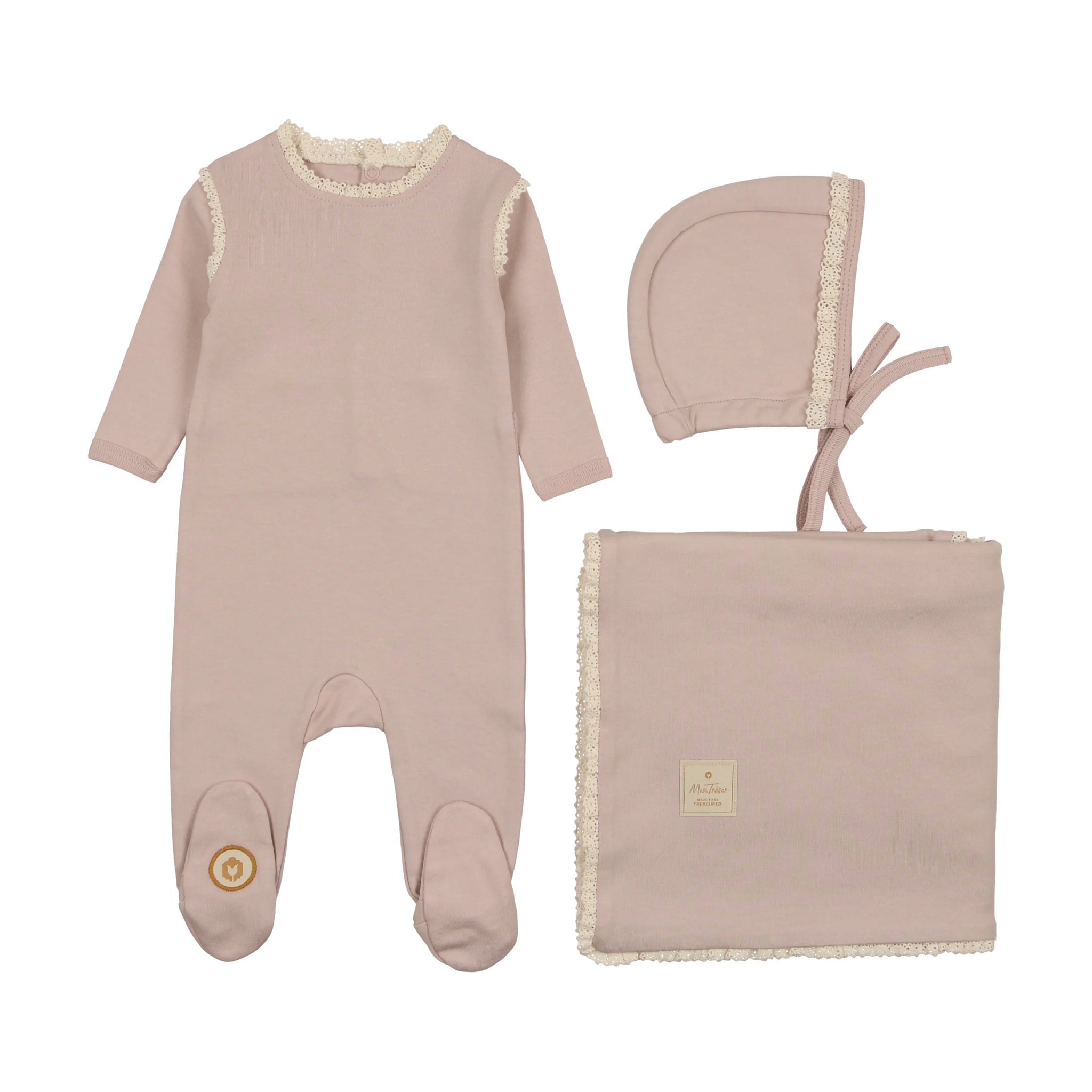 ELEGANT TRIM LAYETTE SET ROSE SMOKE