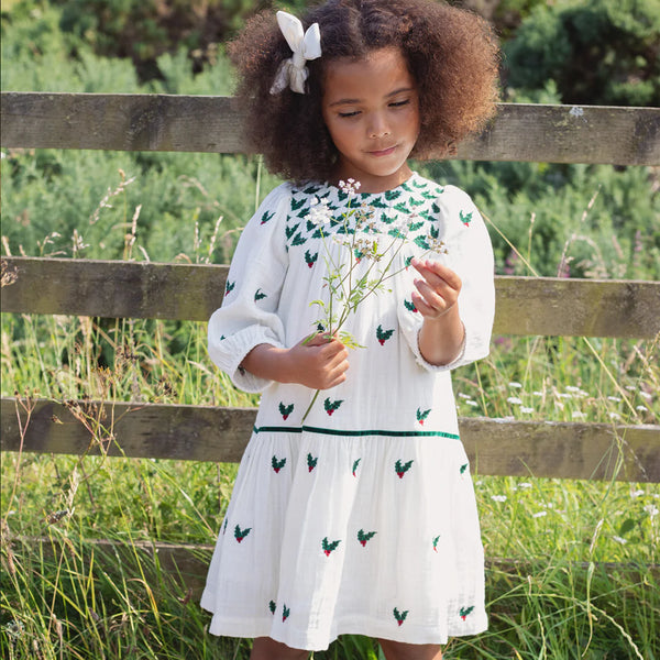 Girl's Fiona Dress Holly Embroidery