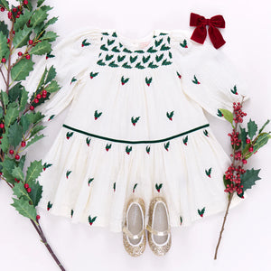 Girl's Fiona Dress Holly Embroidery