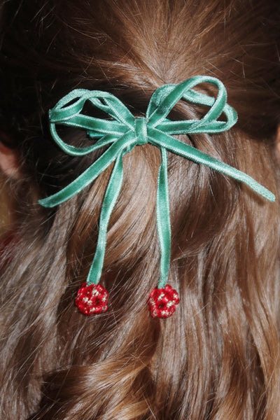 2 PACK CHERRY BOW HAIR CLIPS