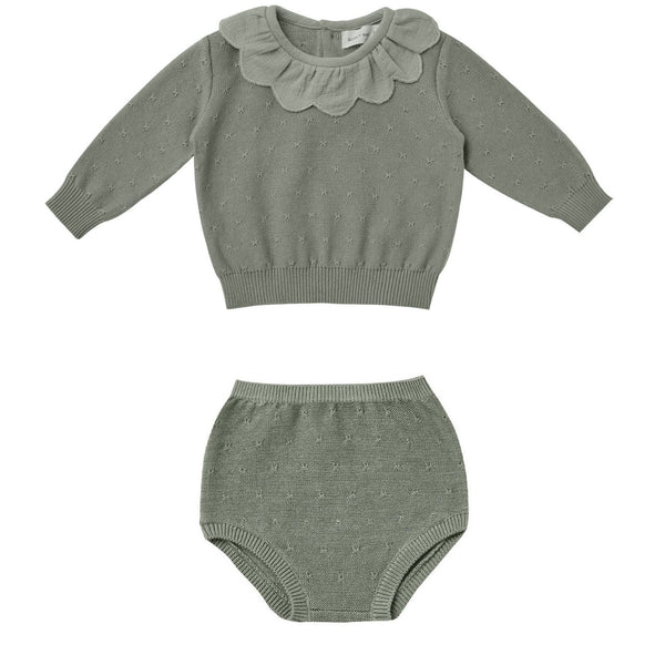 Sage Petal Knit Sweater and Bloomer Set
