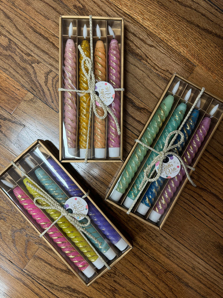 RAINBOW TAPER FLICKER CANDLE, BOXED SET OF 4