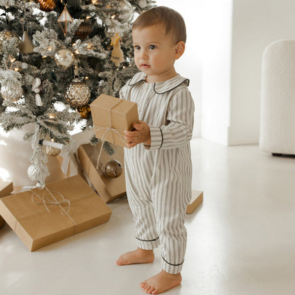 boys forest pinstripe romper