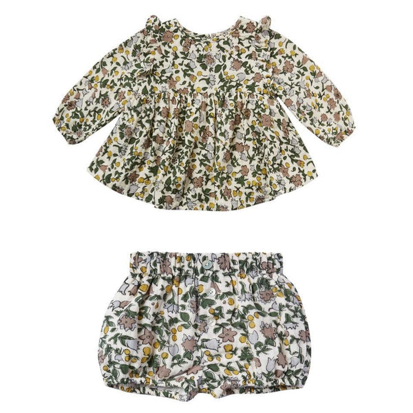 enchanted garden piper blouse and button short set