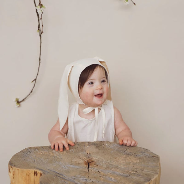 Ivory Bunny Bonnet Cotton-Lined