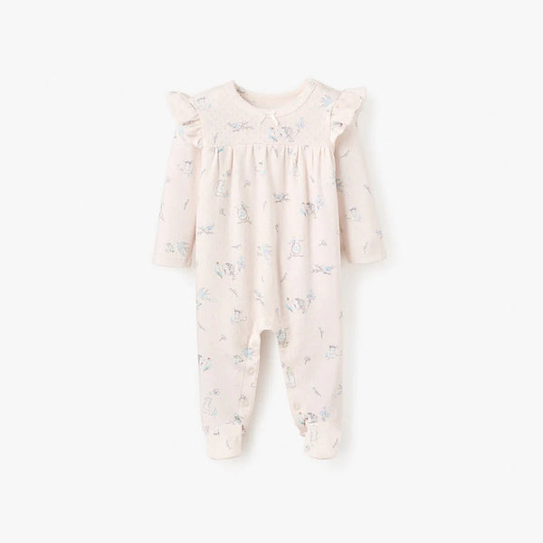Organic Cotton Printed Pointelle Jumpsuit with Feet- Meadow Mouse