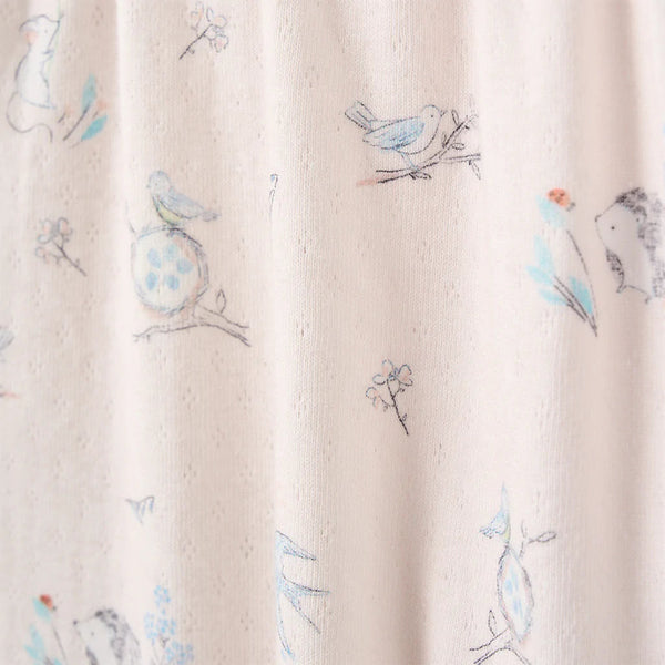 Organic Cotton Printed Pointelle Jumpsuit with Feet- Meadow Mouse