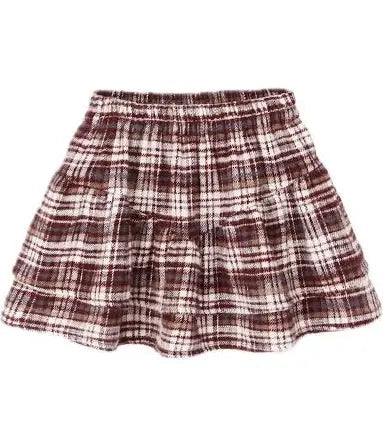 Tiered Mini Skirt || Burgundy Plaid