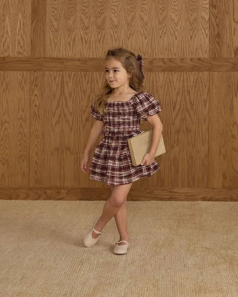 Tiered Mini Skirt || Burgundy Plaid