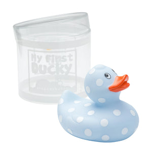 BLUE POLKA DOT RUBBER DUCKIE